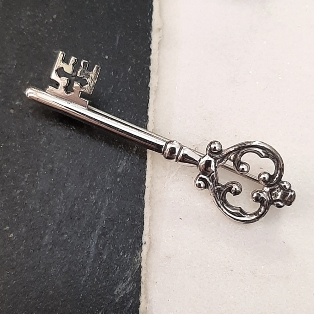 Vintage Sterling Silver Danecraft Key Brooch Pin